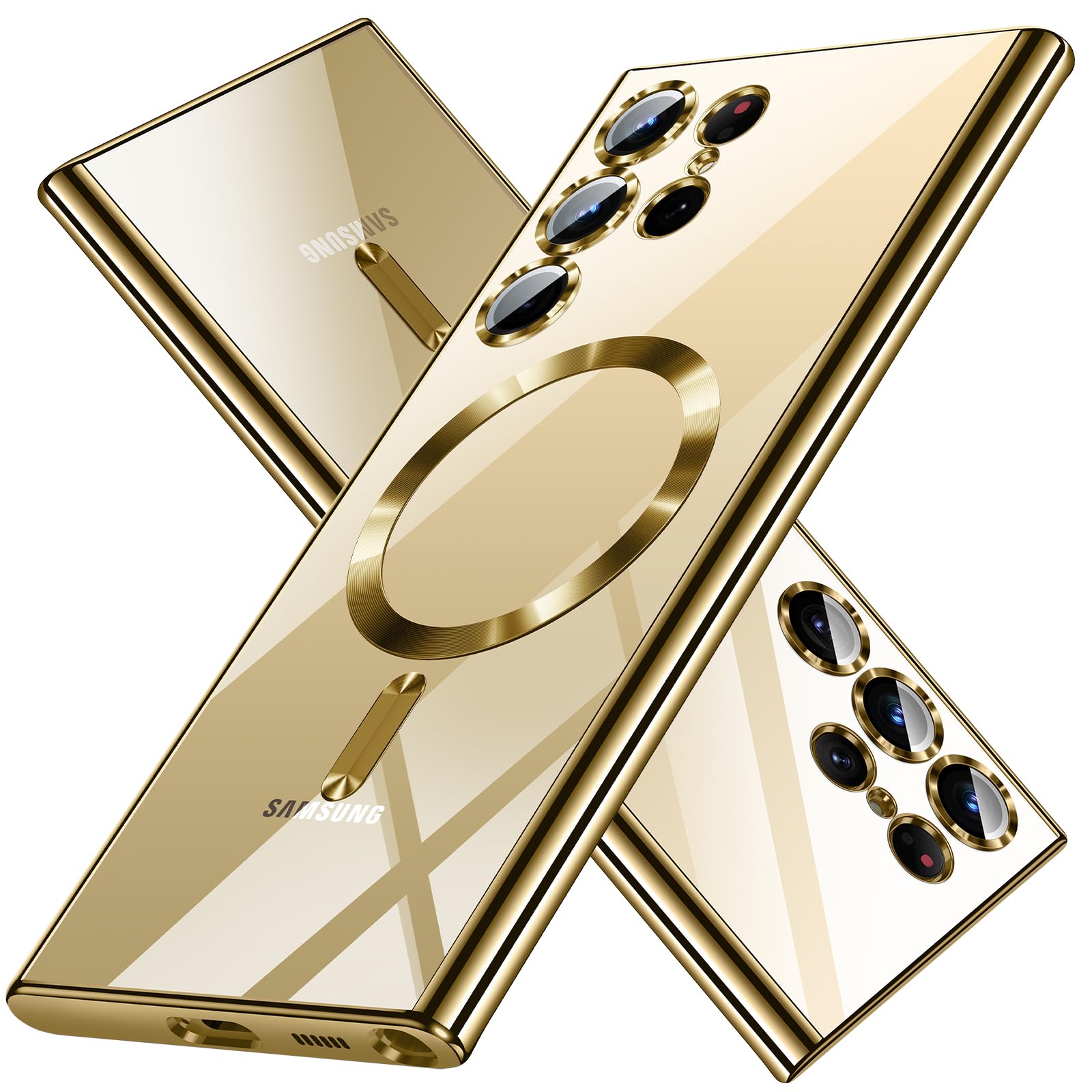 for Samsung Galaxy S24 Ultra Case（Only）.Magnetic Cover for S24 Ultra，Glossy Slim Thin Soft funda capa para 6.8 inch.Compatible with MagSafe (Gold)