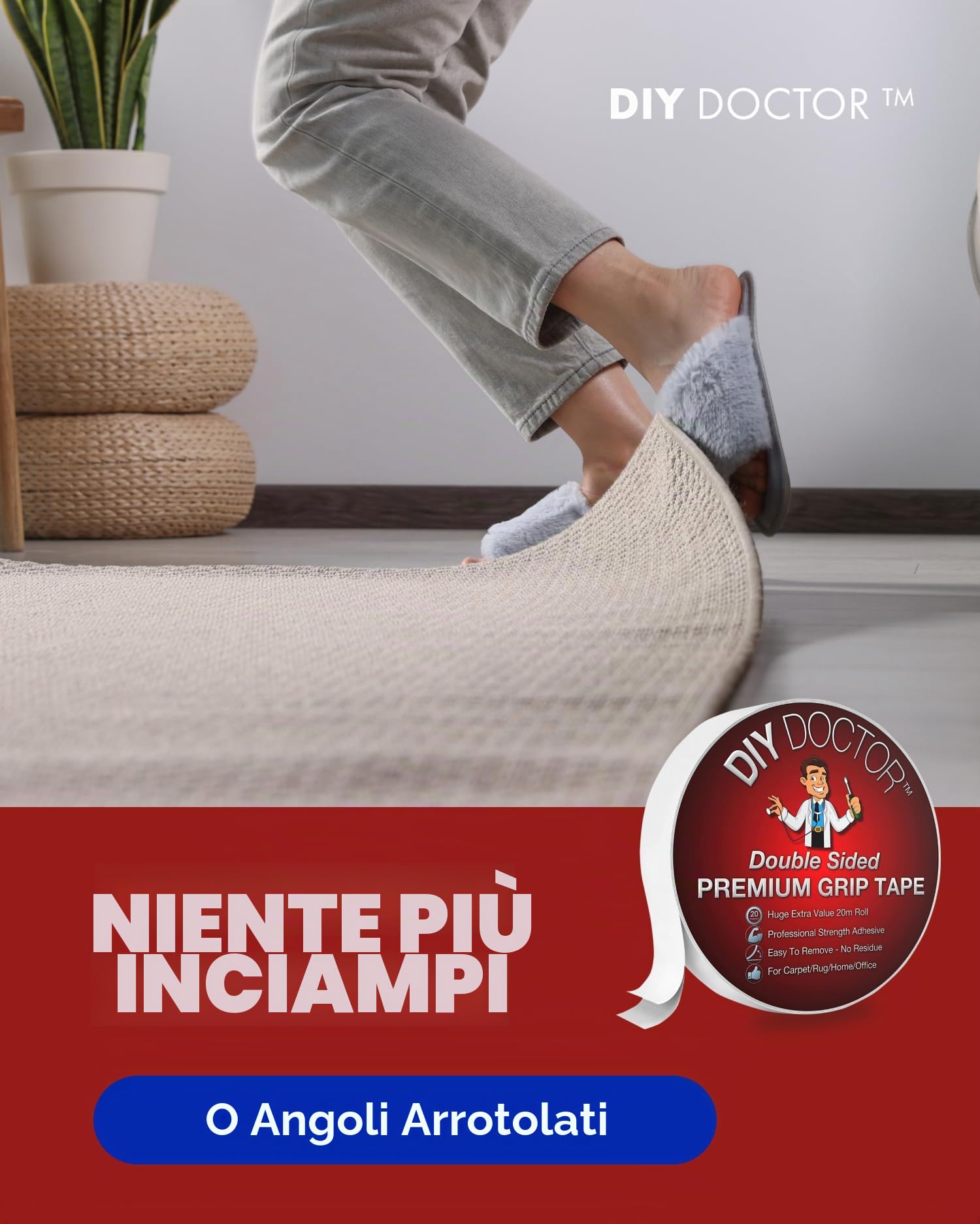 DIY Doctor Nastro Biadesivo 21mm x 20m – Extra Forte e Resistente per Casa e Uso Professionale