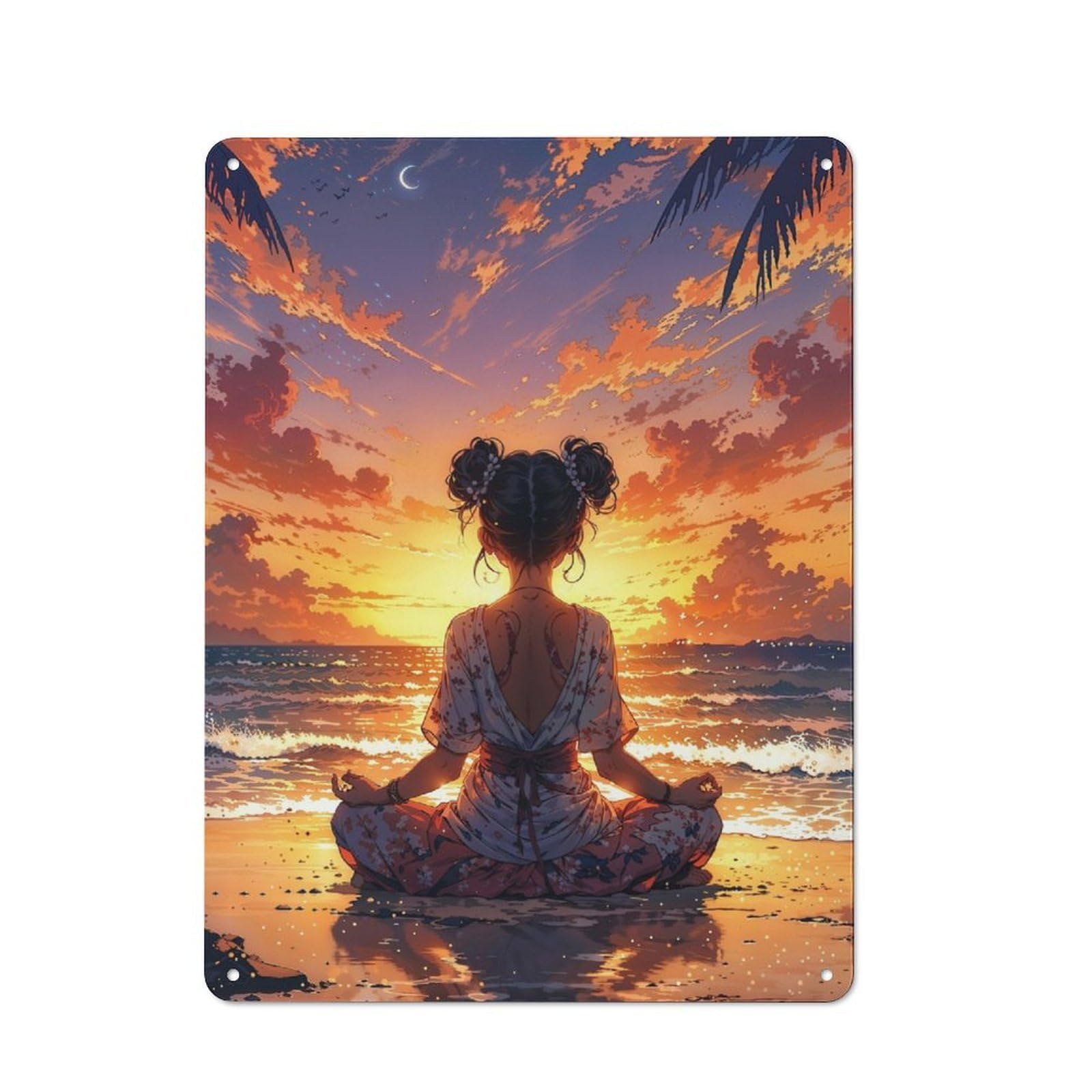 Junmoney Meditates At Sunset Retro-Style Tin Sign 40X30cm For Dining Room Or Kitchen, For Kitchen Wall Decor Lovers