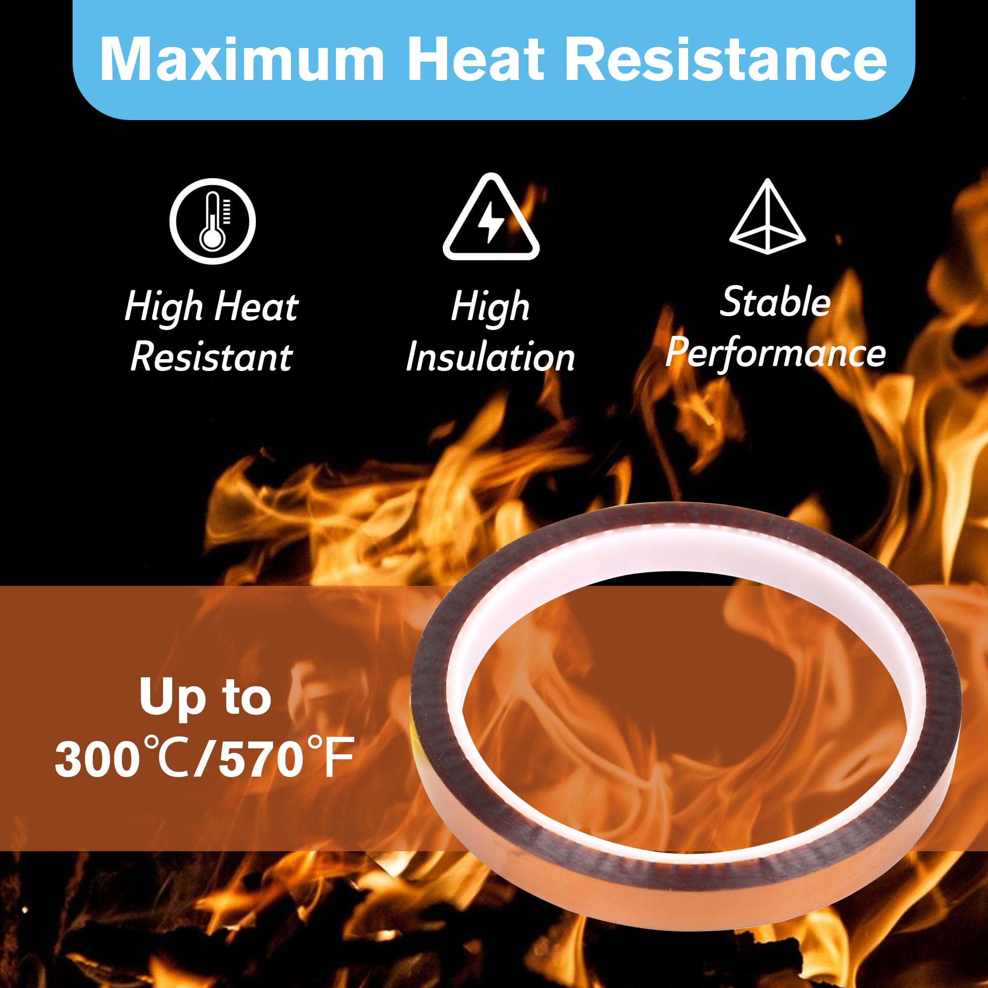 A-SUB Heat Resistant Tape 2 Rolls – 10mm X 33m, No Residue, High Temp 570°F, For Sublimation Heat Press & Electronics