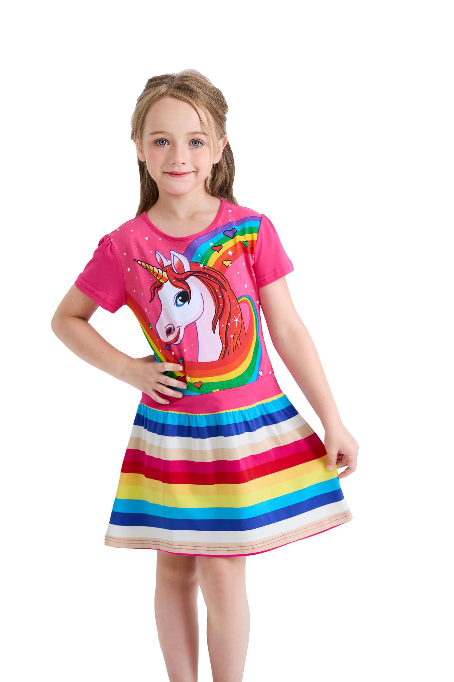 Wamvp Vestido T-Shirt para Niñas Algodón Manga Corta Casual Niñas 3-8 Años