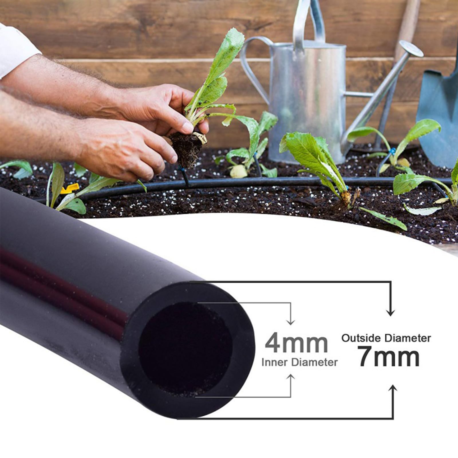 Manguera de Riego por Goteo de 30 M, Tubo de Riego por Goteo de 1/4 Pulgadas, Goteo Rollo Negro, para Agricultura y Jardines Particulares
