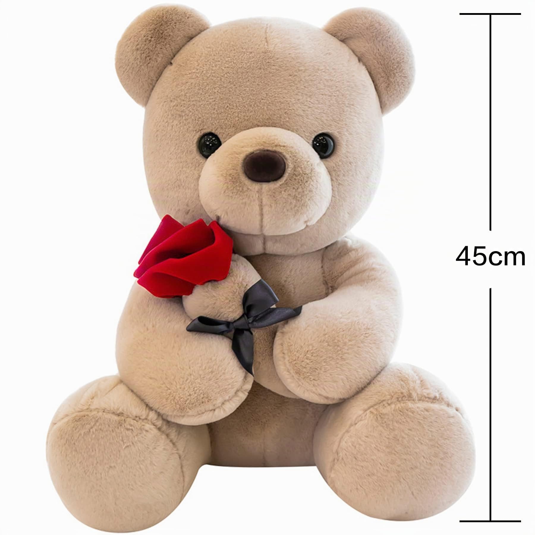 Orsacchiotto peluche con rosa, simpatico peluche giocattolo, idea regalo per bambini, ragazzi, ragazze, compleanno, Natale, San Valentino (45 cm, marrone)