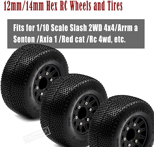 Miniatura 2 de 4 neumáticos de camión Rc, ruedas y neumáticos hexagonales RC de 0.472 in0.551 in para 110 Slash 2WD 4×4 4wd, Arrm a Senton Axia1 Red cat Rc 4wd Hex
