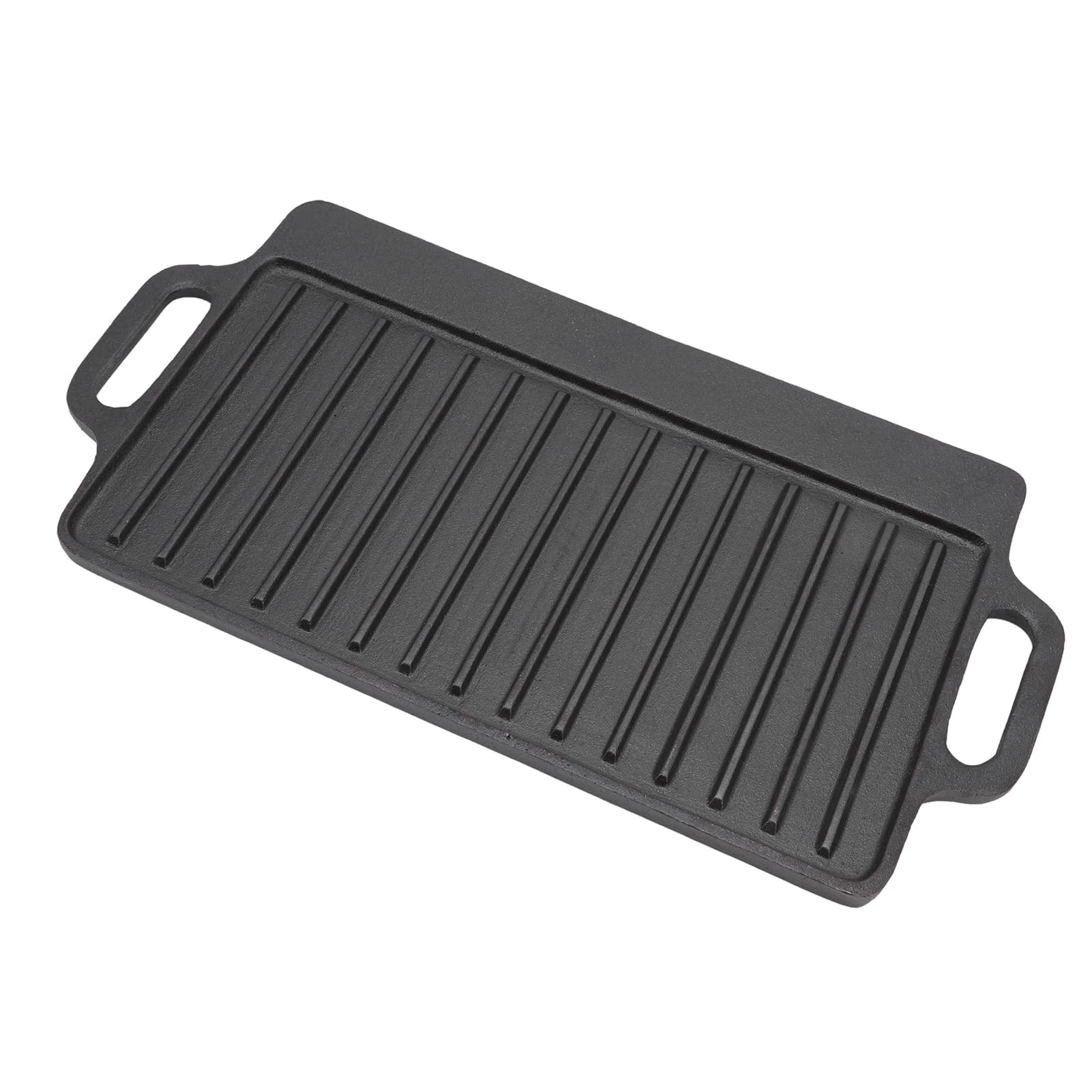TOPINCN Żeliwna Płyta Grillowa Teppanyaki Prostokątna Dwustronna Patelnia z Wbudowanymi Uchwytami do Gotowania Wewnątrz i na zewnątrz. (51x23CM)
