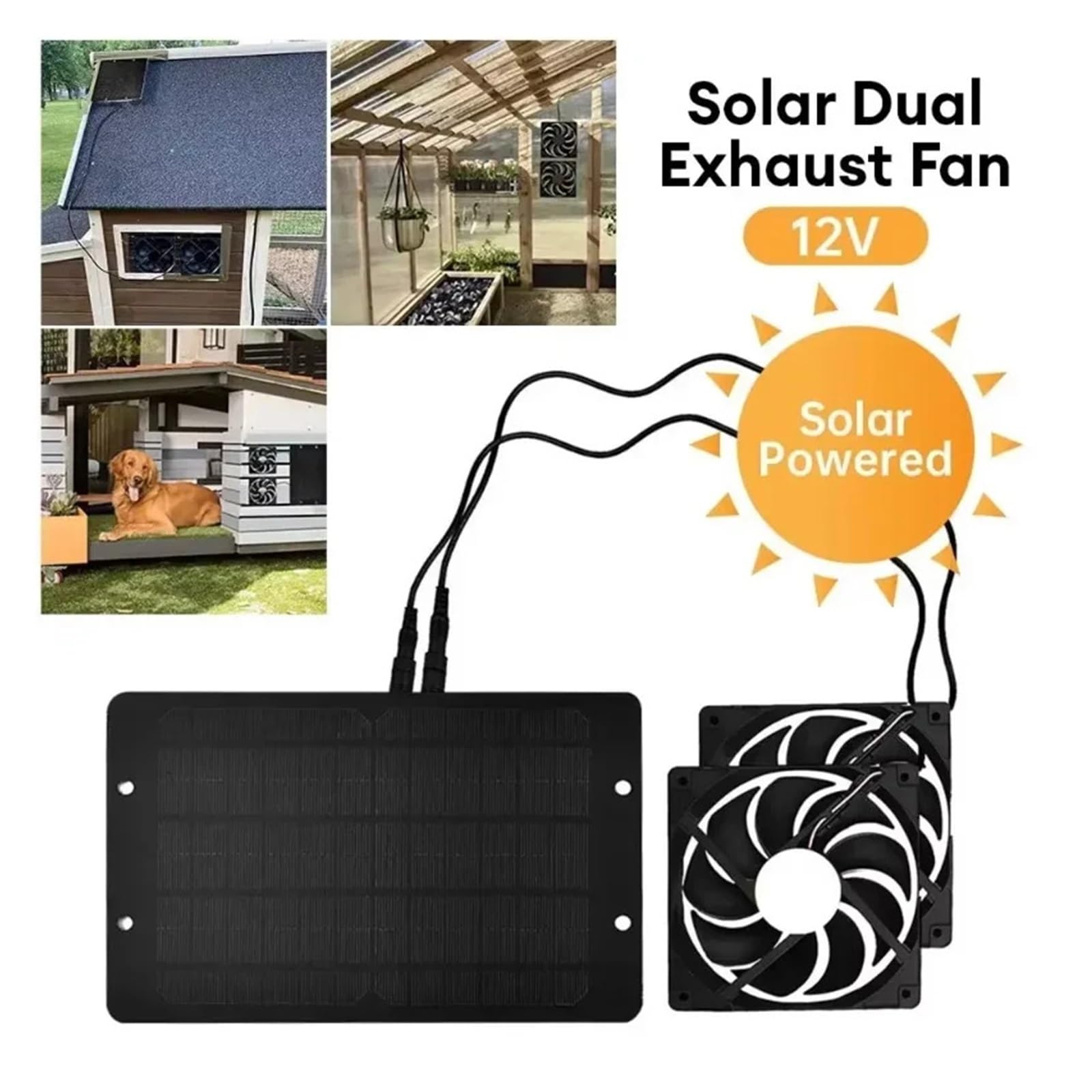 Ventilatore di Scarico Solare da 10 W E 12 V, Mini Alimentato A Pannello, Estrattore d'Aria for Cani, Pollai, Fattorie, Camper, Serra Raffreddamento Rapido