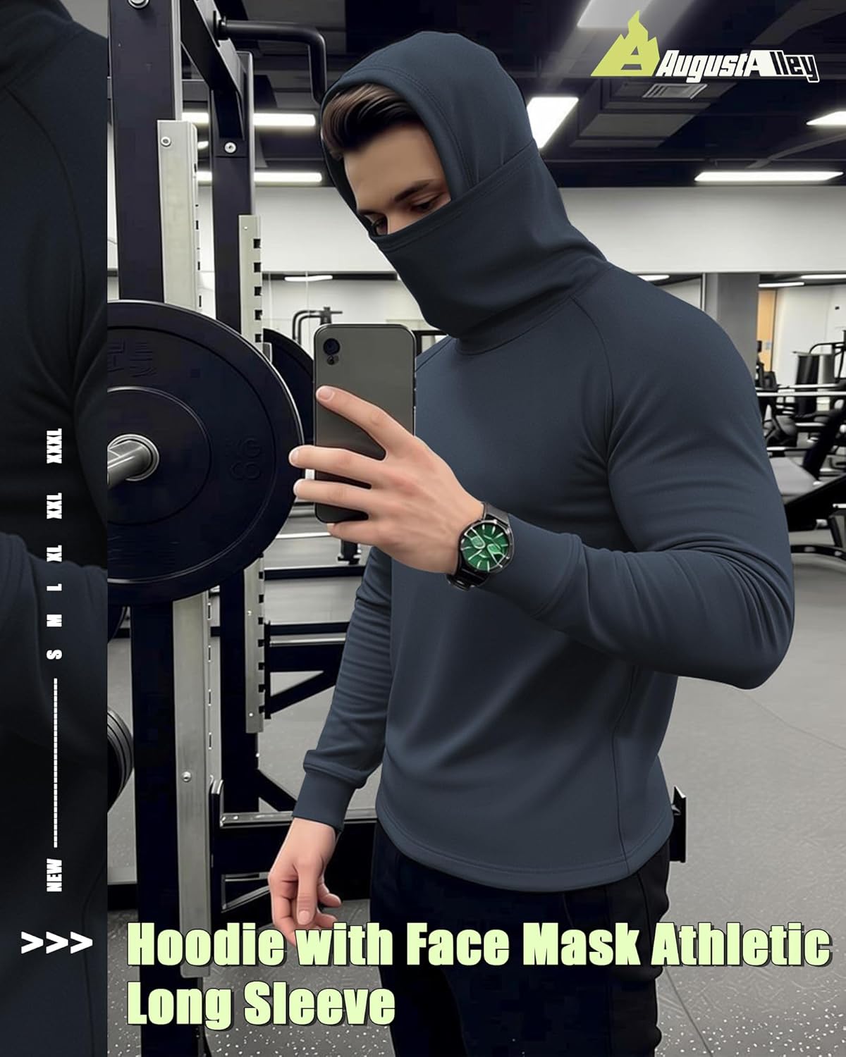 3 Pack Men's Compression Hoodie with Face Mask Sweatshirt Long Sleeve Hooded Pullover Base Layer Active Shirts - Image 3