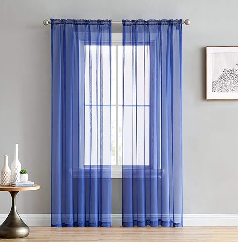 Empire Home Addison - Cortinas de gasa transparente para ventana, juego de 2 (color azul rey, 63 pulgadas de largo)