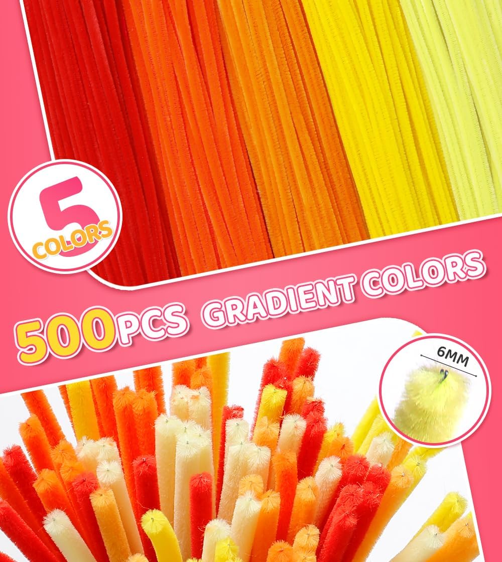 IOOLEEM Orange Pipe Cleaners,500pcs in 5 Colors Flower DIY image 2