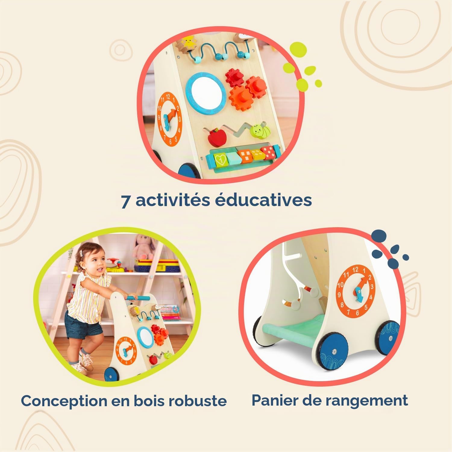 B. toys Little Learning Steps, Trotteur bébé en Bois 7 activités