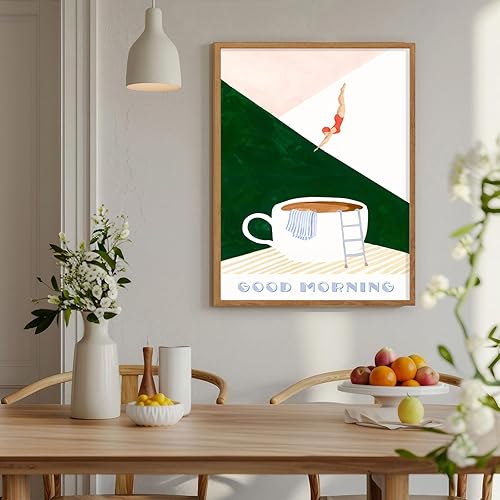 Miniatura 3 de Arte de pared de cocina, arte de baño, póster abstracto vintage de cocina, divertido desayuno, lienzo para pared, Buenos días, buceo, bebidas,