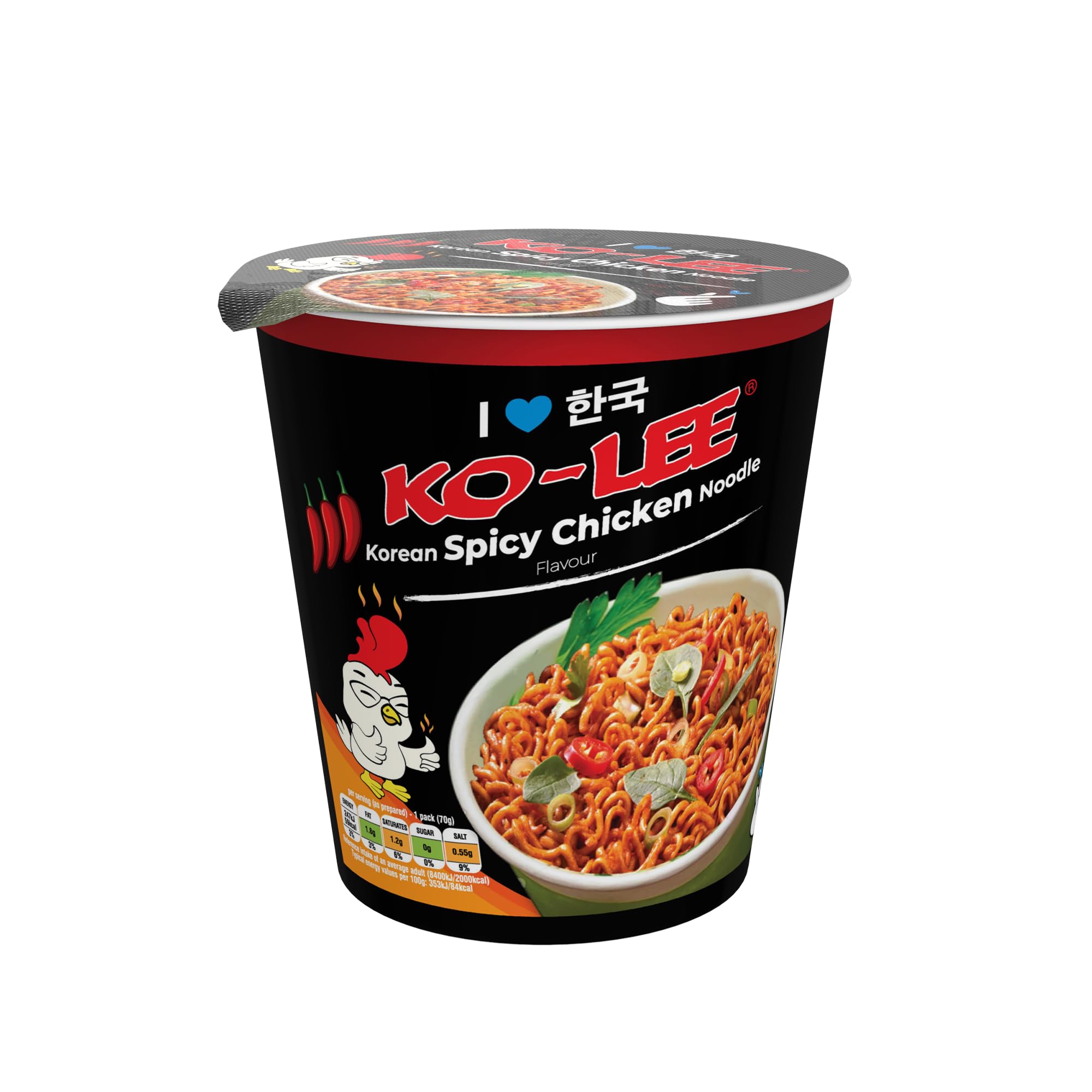 KO-LEE Korean Cup Spicy Chicken Instant Noodles | Halal, Vegetarian Friendly, Quick & Easy Ramen Pot | 65g (Pack of 6)
