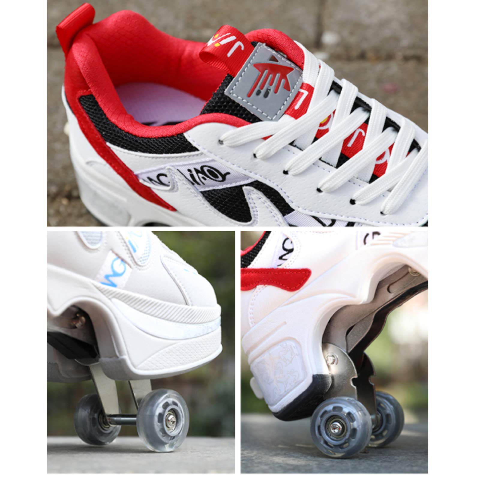 Rollschuhe Damen, Unisex-Schuhe mit Räder, Rollschuhe für Erwachsene, Sport, Outdoor, technische Skateboarding-Schuhe, Wanderschuhe, weiß-EU40