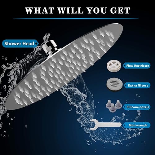 Miniatura 37 de Voolan Cabezal de ducha de lluvia, cabezal de ducha grande de alto flujo hecho de acero inoxidable de metal, cubierta de cuerpo de cascada, soporte
