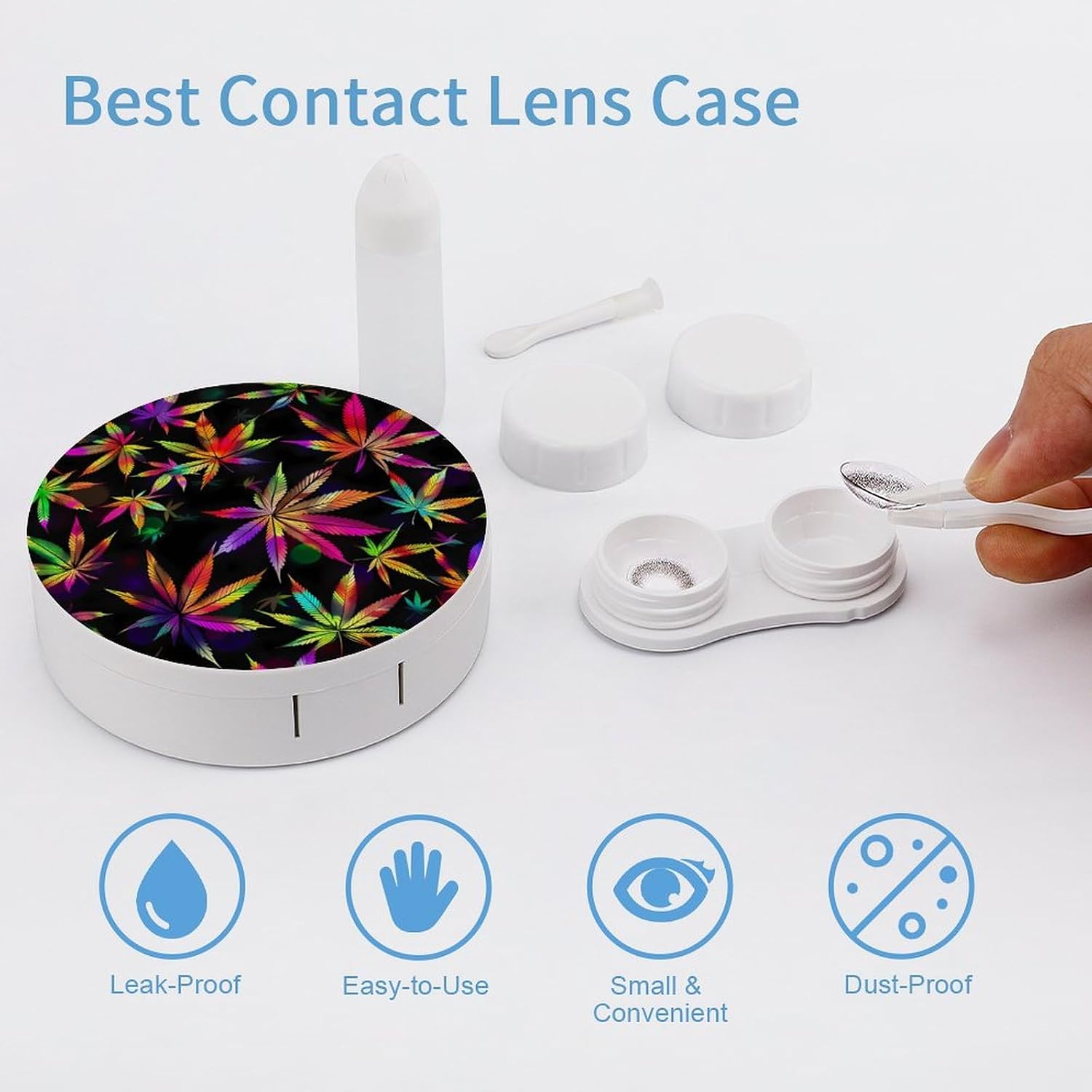 Colorful Rainbow Weed Leaves Plant Contact Lens Case Box Holder Container Daily Contact Lens Organizer for Travel Daliy Use