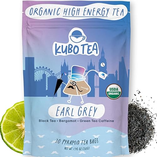 Té de alta cafeína (155 mg) - Kubo Tea Bolsitas de té Earl Grey negro orgánico para energía limpia y enfoque  Sustituto saludable del café  Mezcla