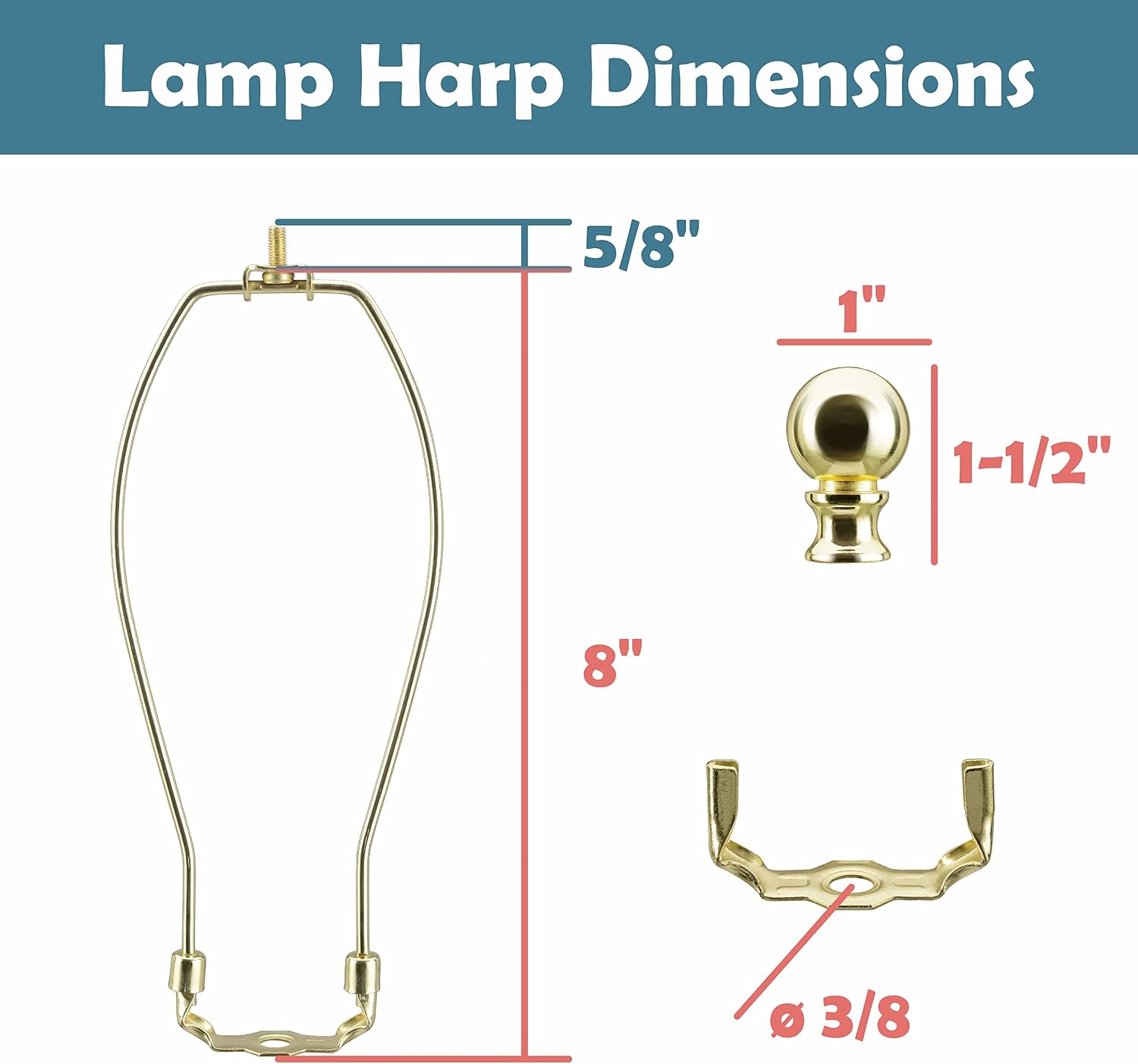 Aspen Creative 20018-12, 8" Height Complete Lamp Harp Set - Includes Solid Steel Bumped Cylinder Finial/Saddle and 8" Harp in Brass Plated Finish 2 Pack