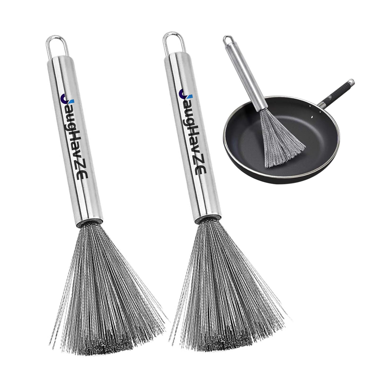 2 Pack Heavy Duty Wire Brush, Stainless Steel Scourer Brush for Wok, Iron Frying Pan, Sink, Pans, Dishwasher Safe, Heavy Grease Scrubber for Fast Rust, Paint, Scale Removal