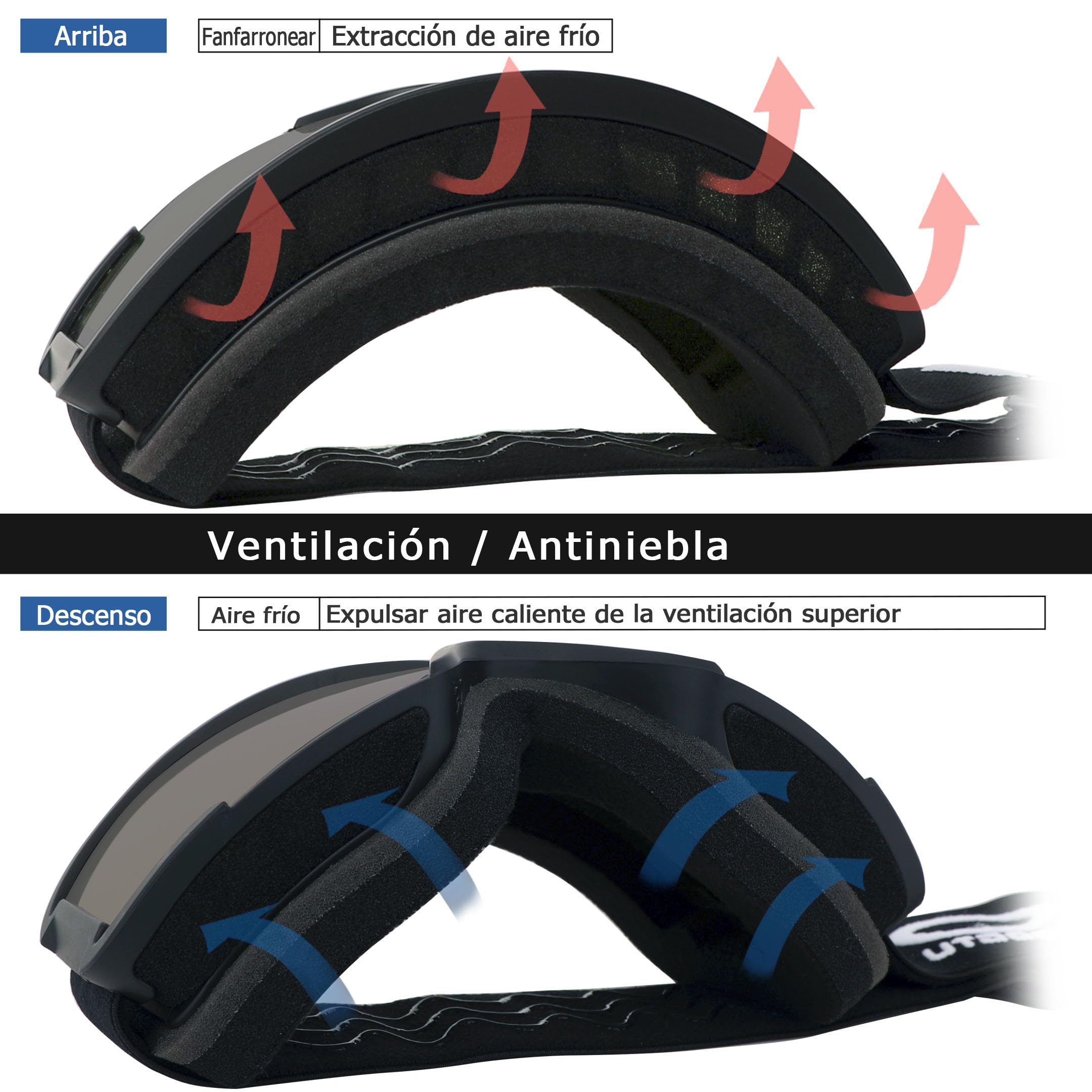 Gafas de esquí para adultos - Gafas de esquí compatibles con casco para hombres y mujeres con protección UV del 100%