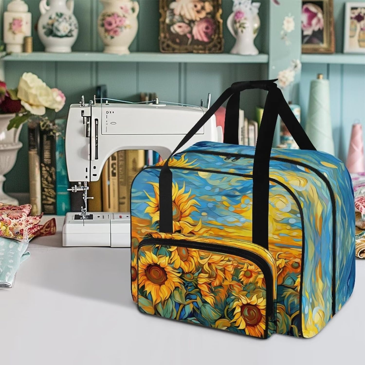 Sunflowers Sewing Machine Case, Sewing Machine Carrying Bag with Removable Padding Pad, Tote Bag for Sewing Machine and Extra Sewing Accessories Sewing Machine Storage Bag