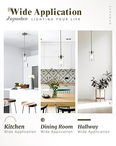 Miniatura 3 de EAPUDUN PDA1353-B-BNK - Lámpara colgante de techo (2 unidades), lámparas de cocina con acabado de níquel cepillado, iluminación colgante de granja