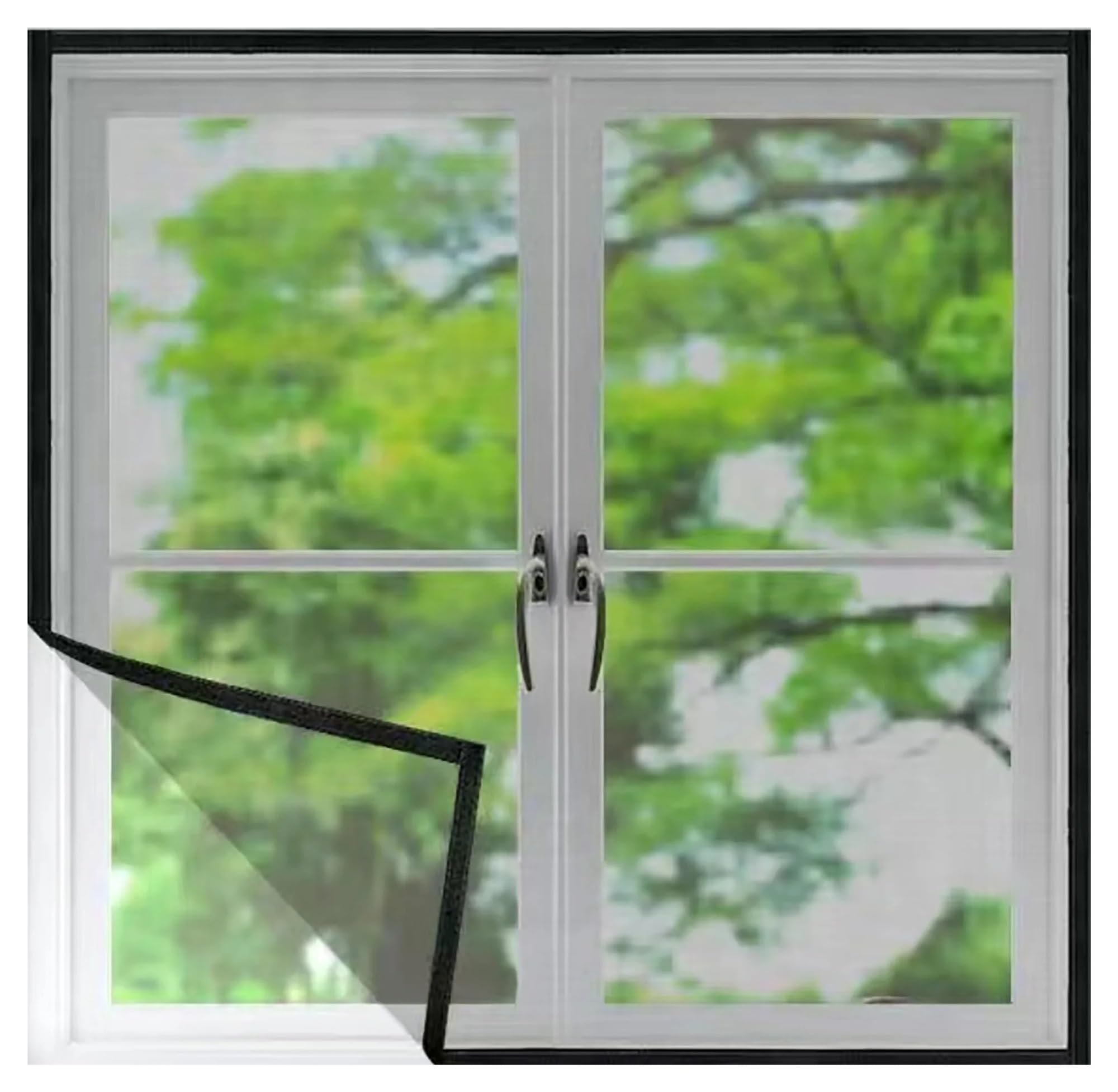 1pc Invisible Mosquito Proof Screen Window with Black Mesh Non-Perforated Adhesive Buckle Tape Installation(Black-Width 130cm,Height 140cm)