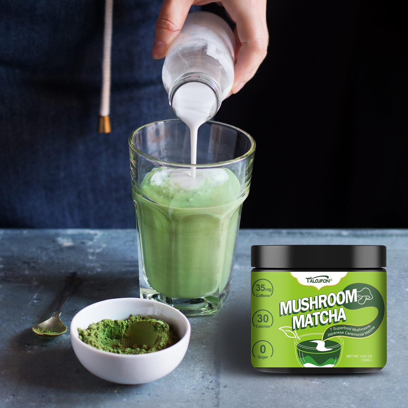 TALCUFON Mushroom Matcha 4 23 Oz Japanese Ceremonial Matcha Blend 7 Superfood Mushrooms All Natural Gluten Free Taste — view 6