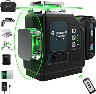 Laser Level,BOHDANGE 3x360° 3D 12 Lines Laser Level Line Tool,Green Cross Line Self Leveling Laser Level for Picture Hanging, Wall Mount Bracket,Rechargeable Battery Included