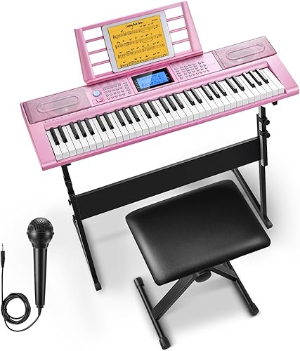 Donner Piano de teclado de 61 teclas, kit de teclado eléctrico con 249 voces, 249 ritmos, incluye soporte para piano, taburete, micrófono, regalo