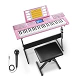 Donner Keyboard Piano 61 Key, Electric Keyboard Kit with 249 Voices, 249 Rhythms - Includes Piano Stand, Stool, Microphone, Gift for Beginners, Pink(DEK-610S)