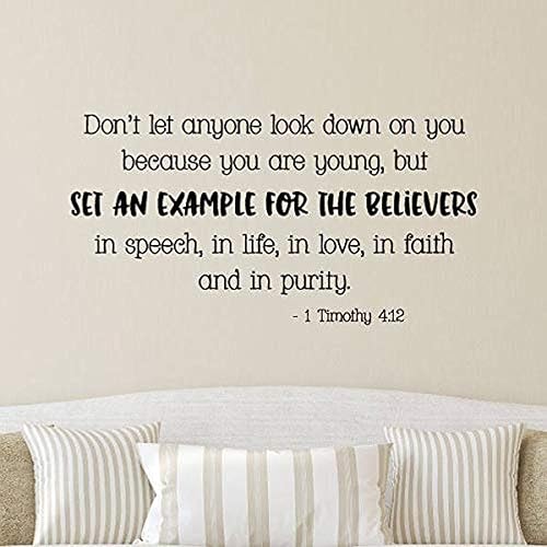 Calcomanía con cita para pared, un ejemplo para los creyentes, versículo bíblico religioso, cita de fe, familia cristiana 1 Timoteo 4:12