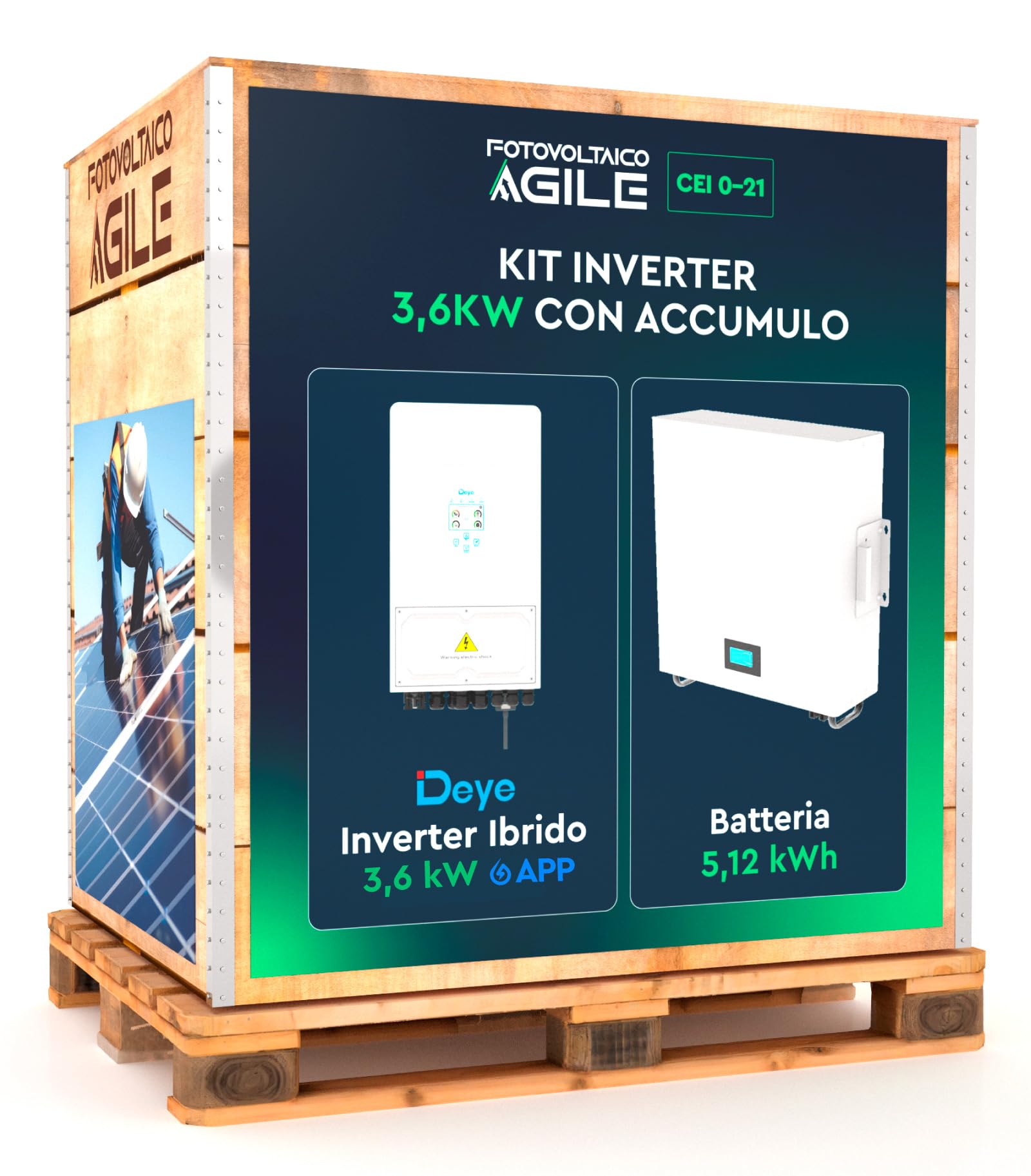 KIT Inverter Ibrido Deye 3,6 kW + Batteria 5,12 kWh - Certificato CEI 0-21 - Funzione Backup - Impianto a isola oppure ongrid