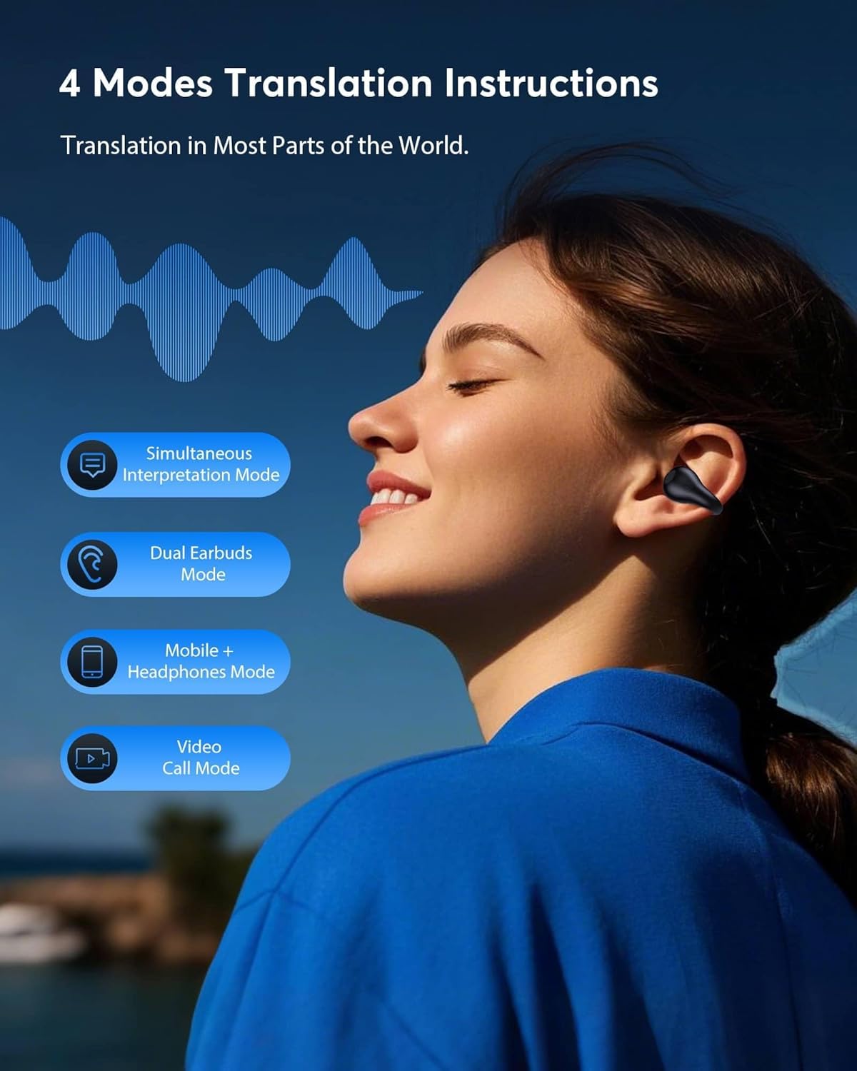 AI Translation Earbuds Real Time 146 Languages 60H Playtime Translator Ear Buds Audifonos Traductores Inglés Español Wireless Earphones Bluetooth Headphones for Travel Business Mee...