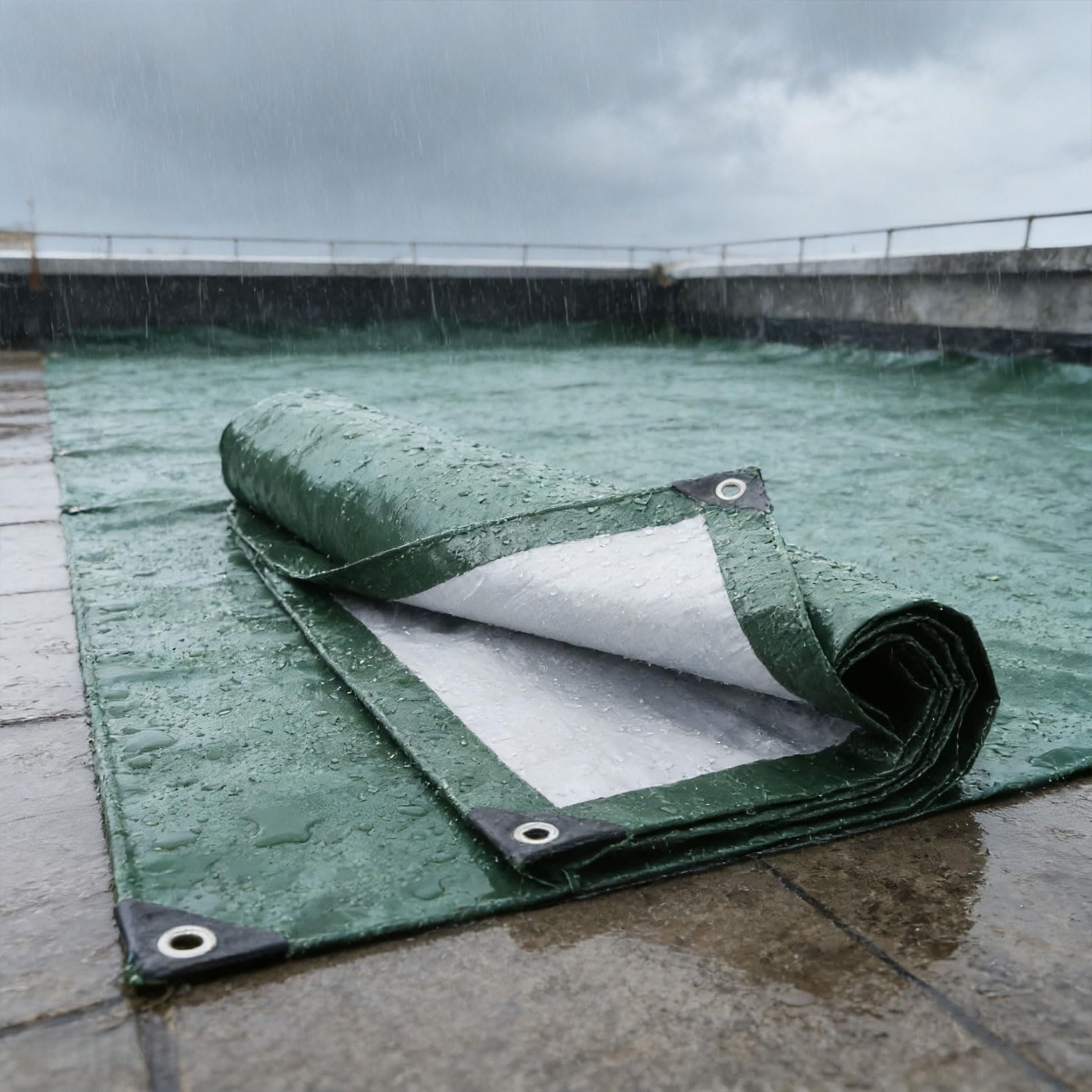 Lona impermeable de polietileno de 100x120 cm con ojales lona de protección color gris y verde