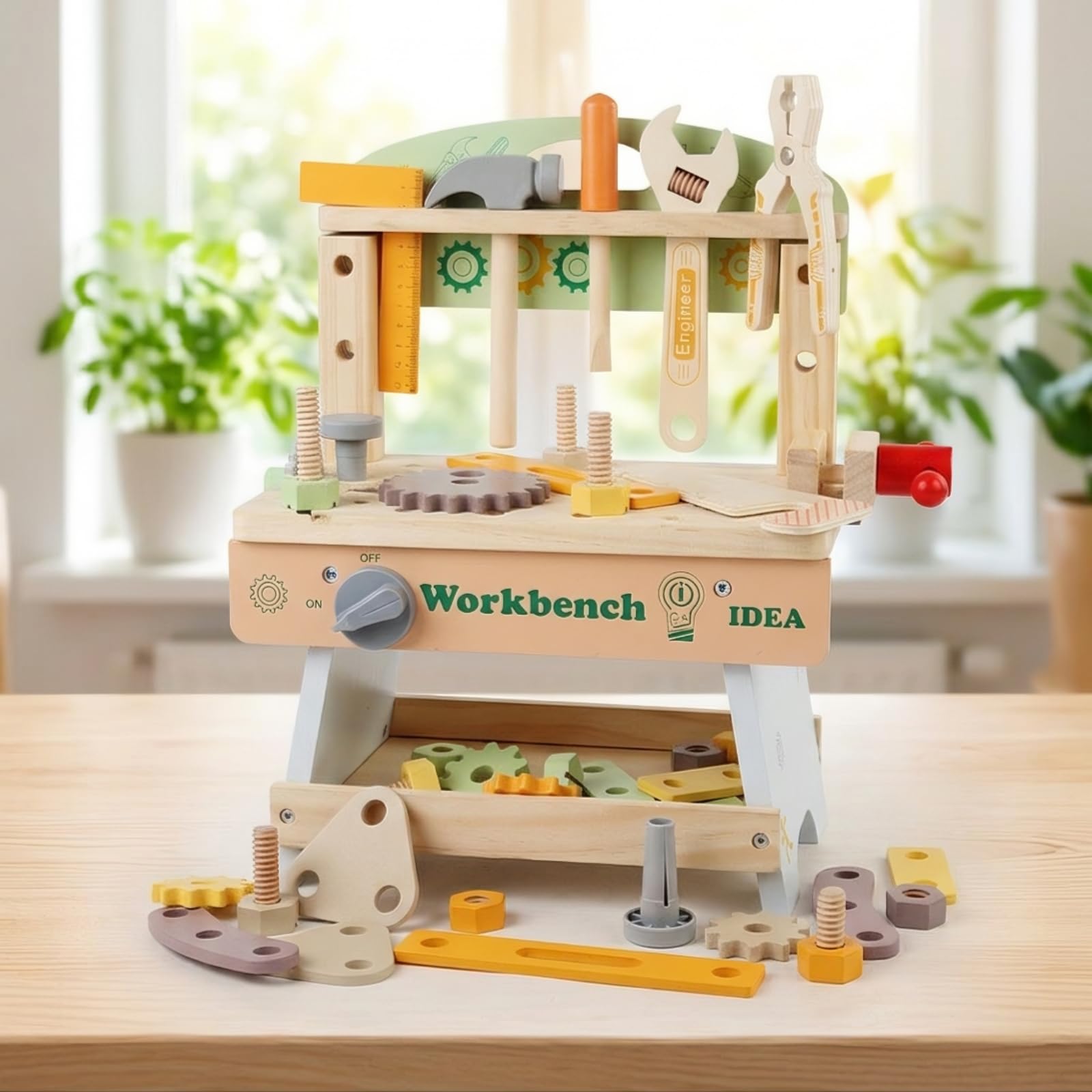 Banco da Lavoro Giocattolo Creativo Banco da Lavoro in Legno Sicuro Gioco per Bambini, Spazio Giochi