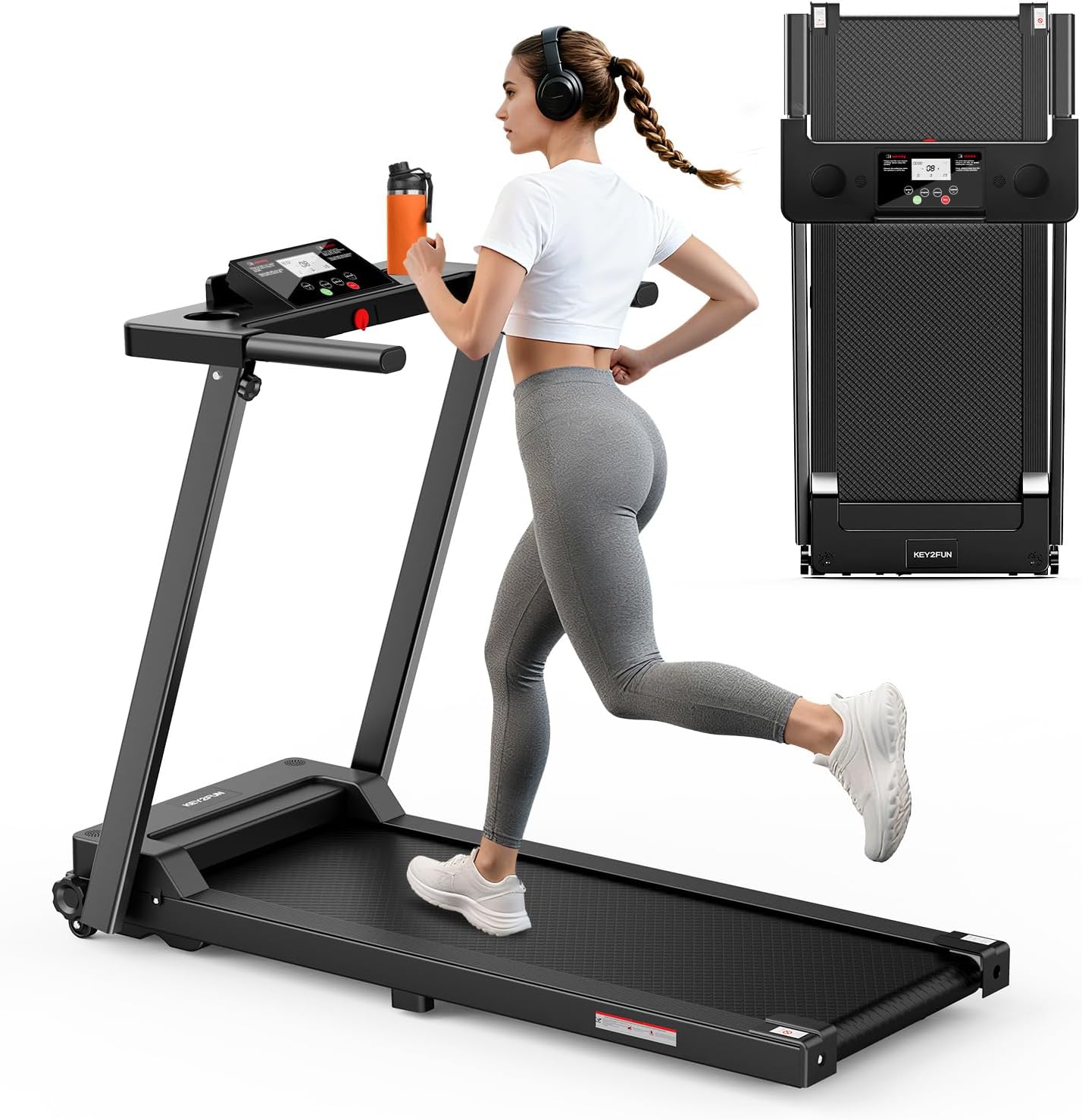 Foldable Treadmills for Home, 3.0 HP Portable Treadmills for Running and Walking with Handles, 300 LBS Capacity with 5 Layers Shock-Absorbing LED Display