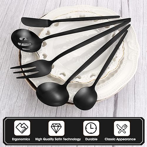 Miniatura 45 de Mirror Silver - Juego de cubiertos multicolor de acero inoxidable de 20 piezas, acabado satinado, servicio para 4, hogar y restaurante, apto