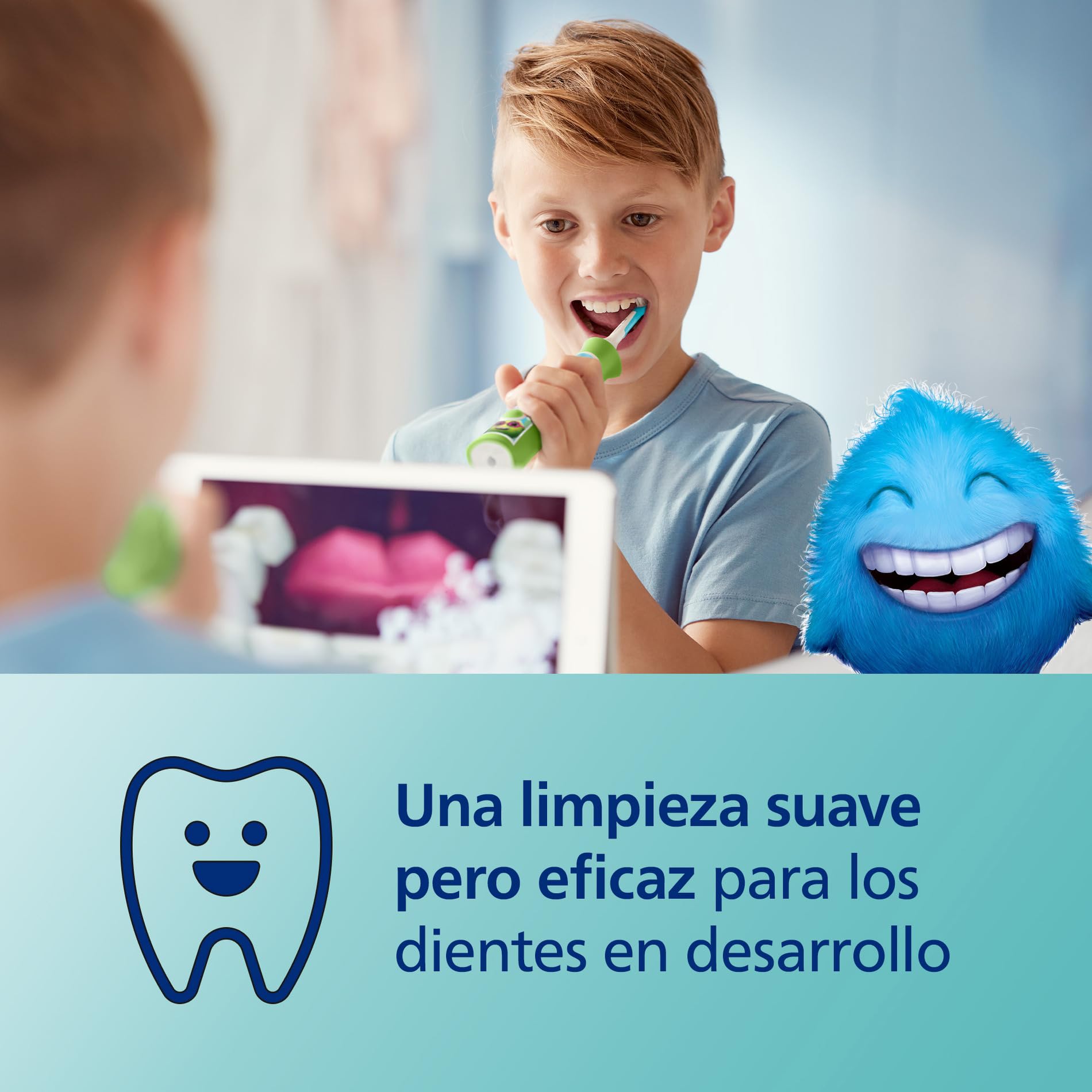 Philips Sonicare For Kids, cepillo de dientes eléctrico sónico con app, para niños de +3 años, con SmarTimer y QuadPacer para una limpieza completa, color verde, modelo HX6352/11