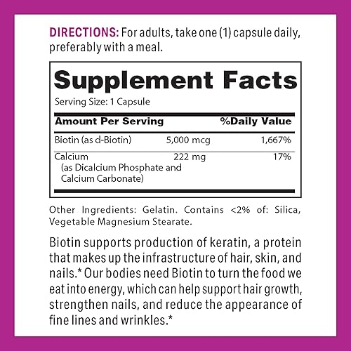 Miniatura 2 de Vitamin World Super Biotin 5000 mcg. 120 cápsulas, vitamina B, cabello, piel y uñas, liberación rápida, sin gluten