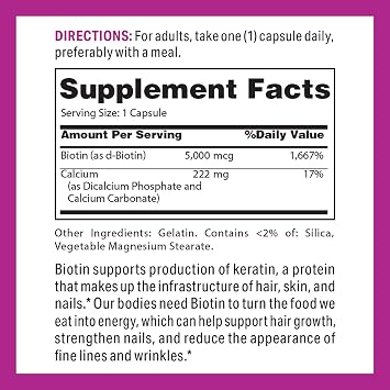 Vitamin World Super Biotin 5000 mcg for Hair, Skin and Nails, 120 Capsules