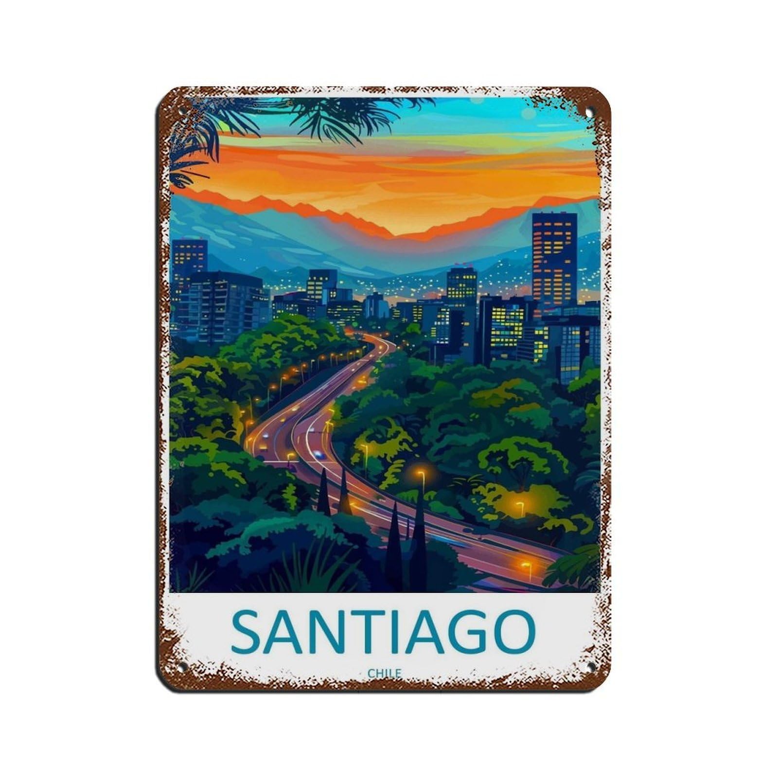Santiago Travel Art Chile (3) Tin Sign Vintage Metal Pub Club Cafe Bar Home Wall Art Decoration Poster Retro 12x16inch(30x40cm)