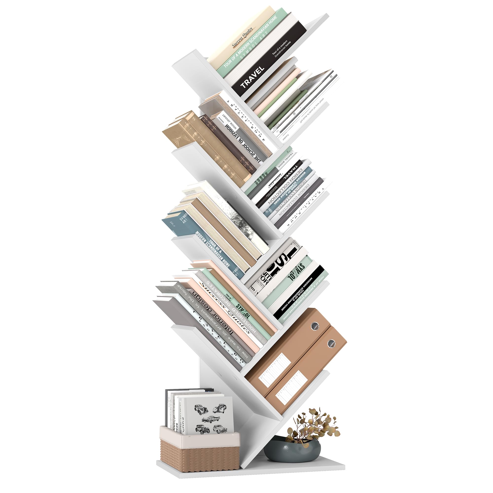 LEDREM Tree Bookshelf9-Tier Floor Standing BookcaseSpace-Saving Corner ShelfWith Wooden Shelves For BedroomLiving Room from B&Q
