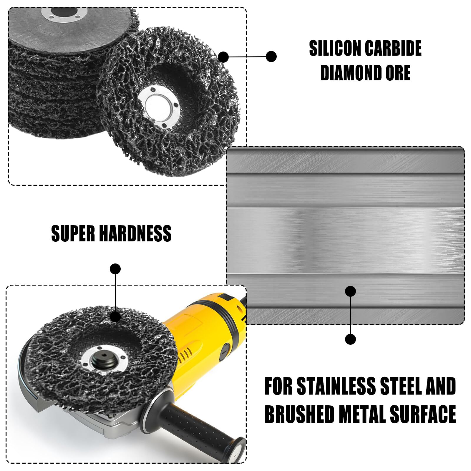 Set 5 Pezzi CSD: 125 × 22 mm Mola per Pulizia Grossolana, Disco Abrasivo per Rimozione Vernice, Ruggine, Lucidatura - Compatibile Con Smerigliatrice Angolare e Foratura - Nero