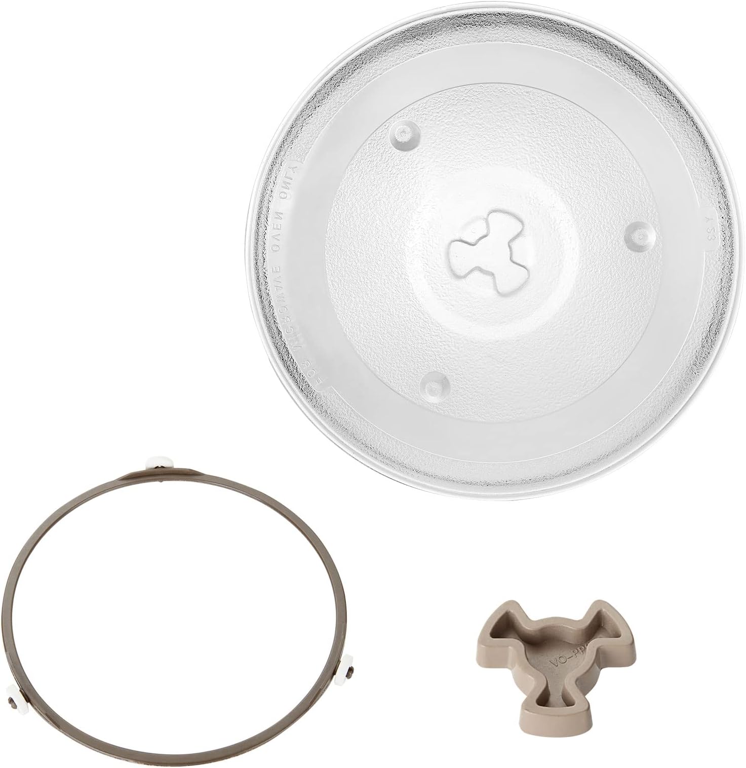 JMIATRY Microwave Turntable Glass Plate, 270mm Microwave Plate Replacement 3 Fixers, Microwave Glass Plates with Turntable Ring and Support