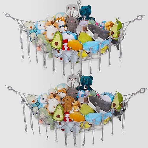 Hamaca de animales de peluche, organizador de almacenamiento de juguetes, soporte de juguetes de almacenamiento de animales de peluche, macramé