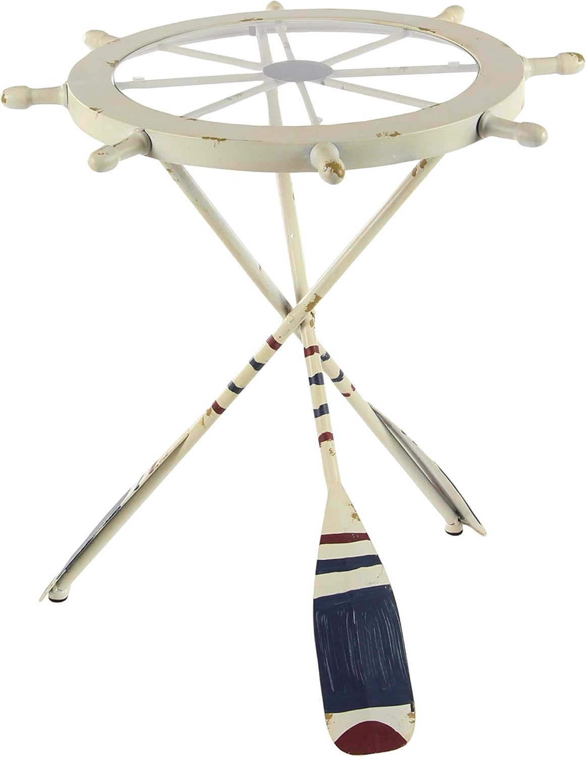50% Off Discount Deco 79 23/24 Metal And Glass Ship Wheel Table, White/Red/Blue