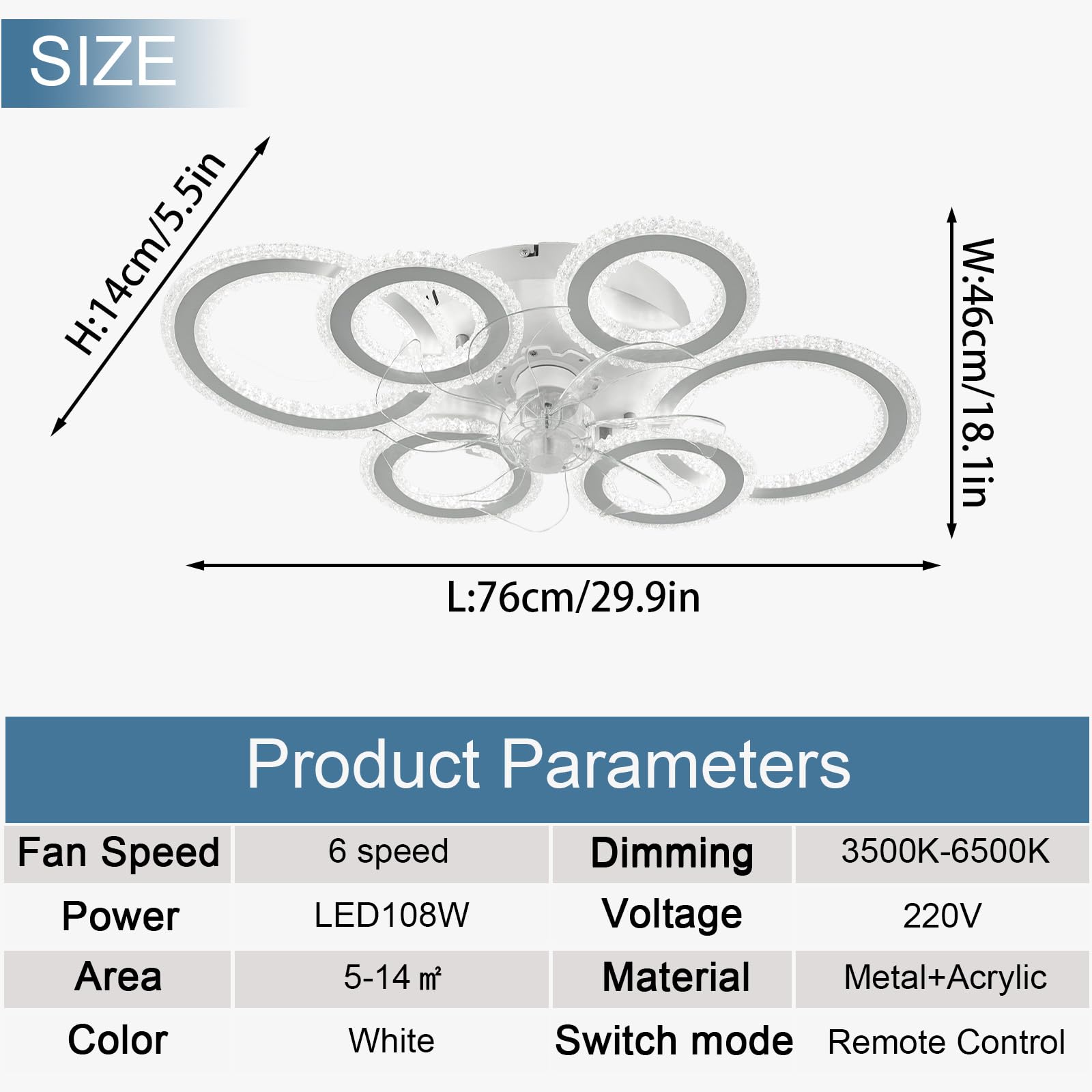 Ventilateur De Plafond Avec Lampe Silencieux LED Dimmable Luminaire