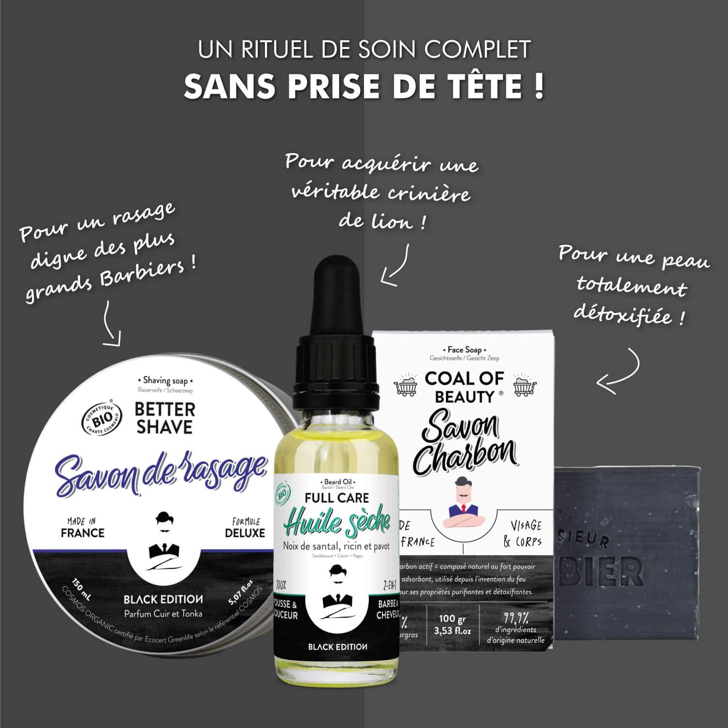 Monsieur BARBIER - Cofanetto per la cura degli uomini | BLACK EDITION TONKA | Francese, Naturale e Vegano | Viso, Rasatura, Barba & Capelli per un kit di manutenzione premium completo | Il regalo di