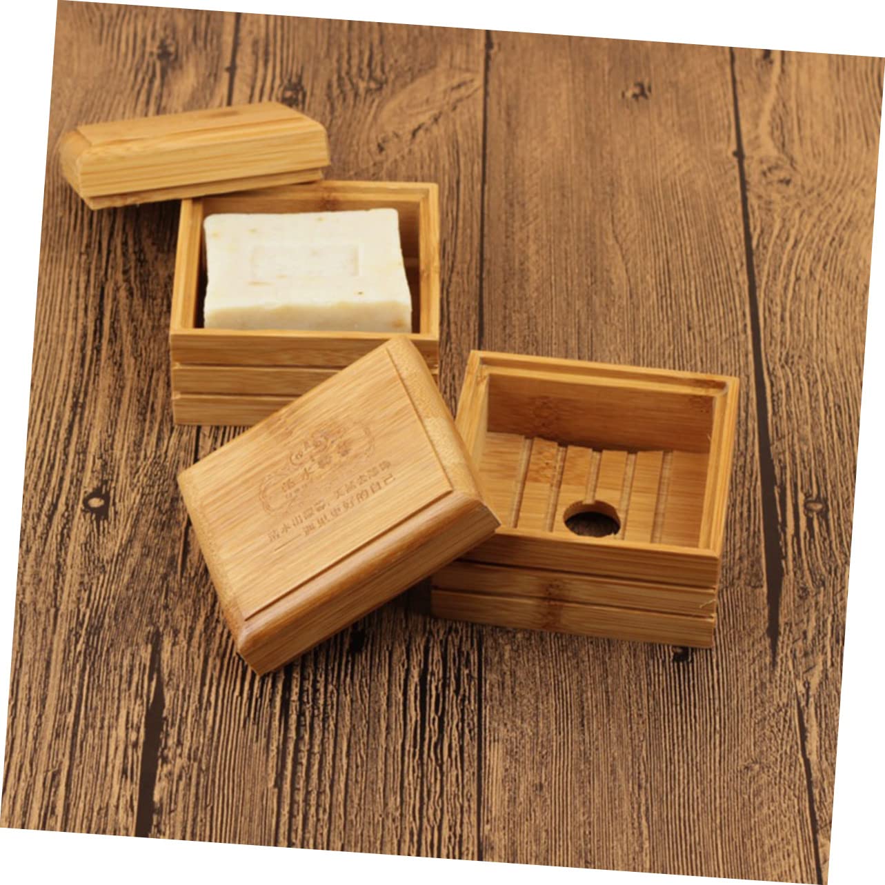 4piezas Jabonera De Bambú Diseño Único Soporte para Jabón Ecológico para Baño y Cocina Mantiene El Jabón Limpio y Seco Accesorio Práctico y Ligero