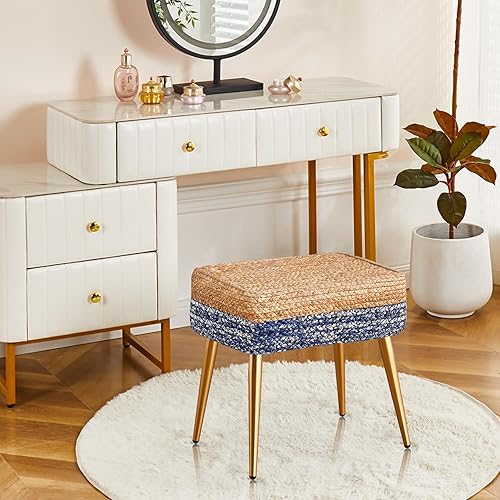 Miniatura 2 de Cpintltr Taburete otomano de pie tejido a mano natural de algas marinas otomanas, reposapiés rectangular para sofá, taburete de tocador con 4 patas